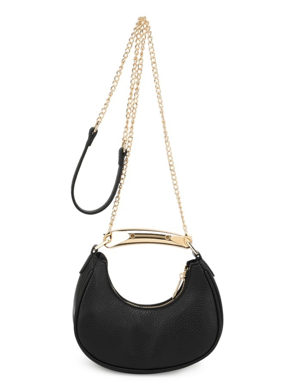 Pebbled Leather Hobo Bag with Gold Chain